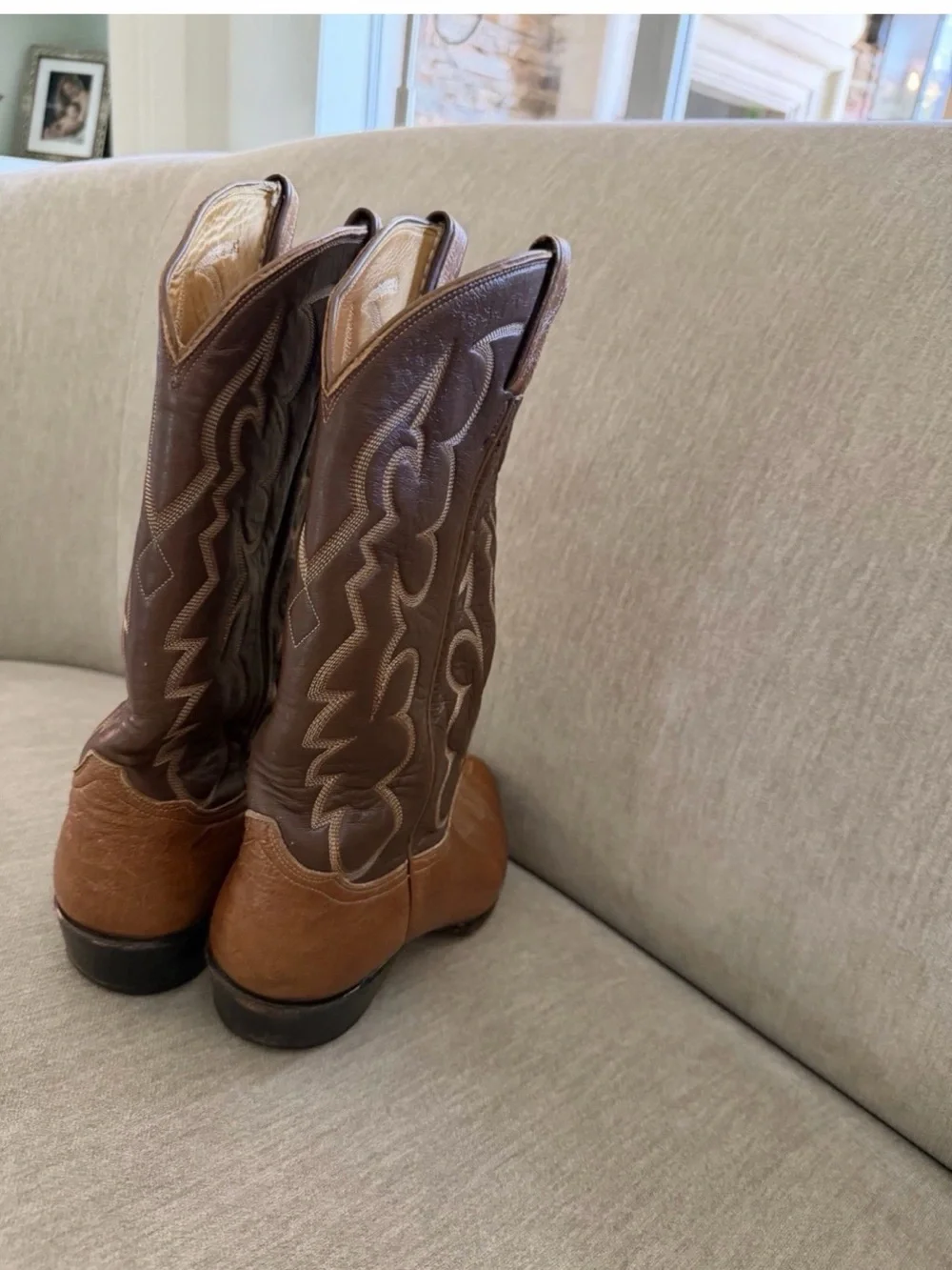Tony Lama Tan Embroidered Western Cowboy Boots